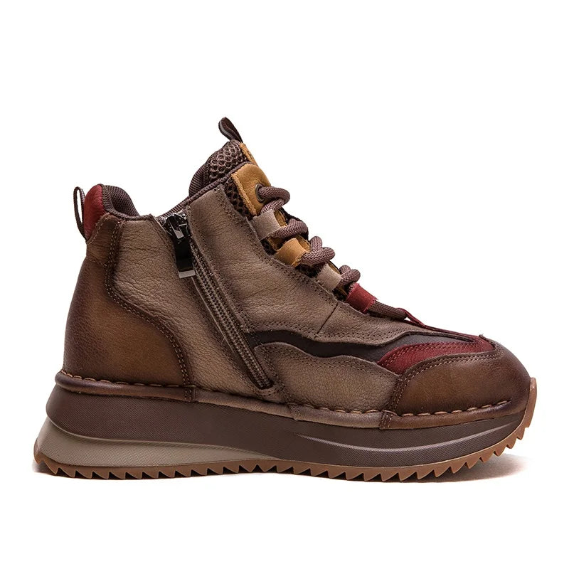 DRKANOL 2026 Women Boots Autumn Winter Mixed Colors Genuine Cow Leather Warm Ankle Boots Ladies High Top Casual Sneakers Shoes