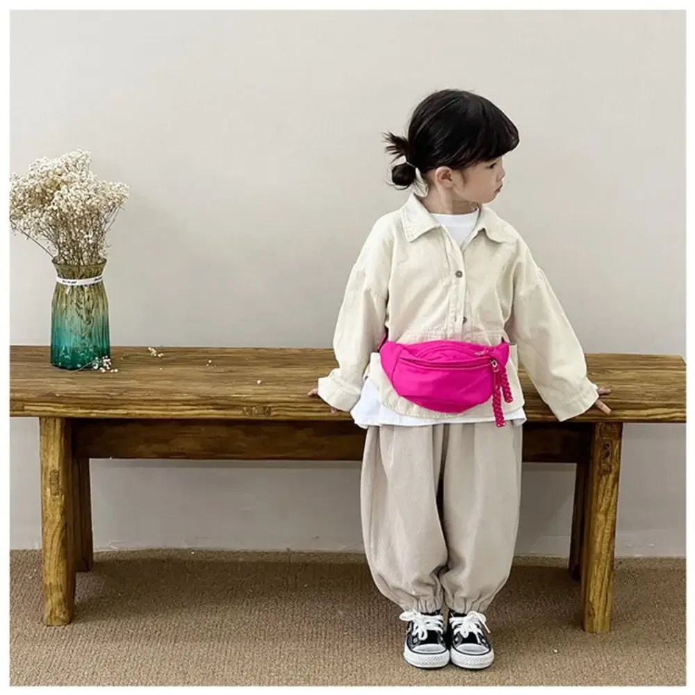 Fashion Canvas Children Bag Solid Color Large Capacity Crossbody Bag Zipper Water Proof Shoulder Bag