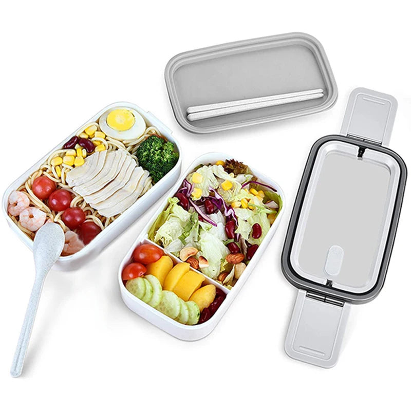Stackable Bento Lunch Box with Handle Japanese Lunch Box Kit with Spoon & Chopstick Lunch Containers Storage Box for Kids Adult