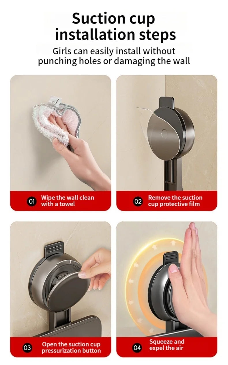 No Drill Bathroom Suction Cup Storage Shelf Storage Shelf Bathroom Perforation-Free Wall Hanging Vanity Toilet Triangle Basket R