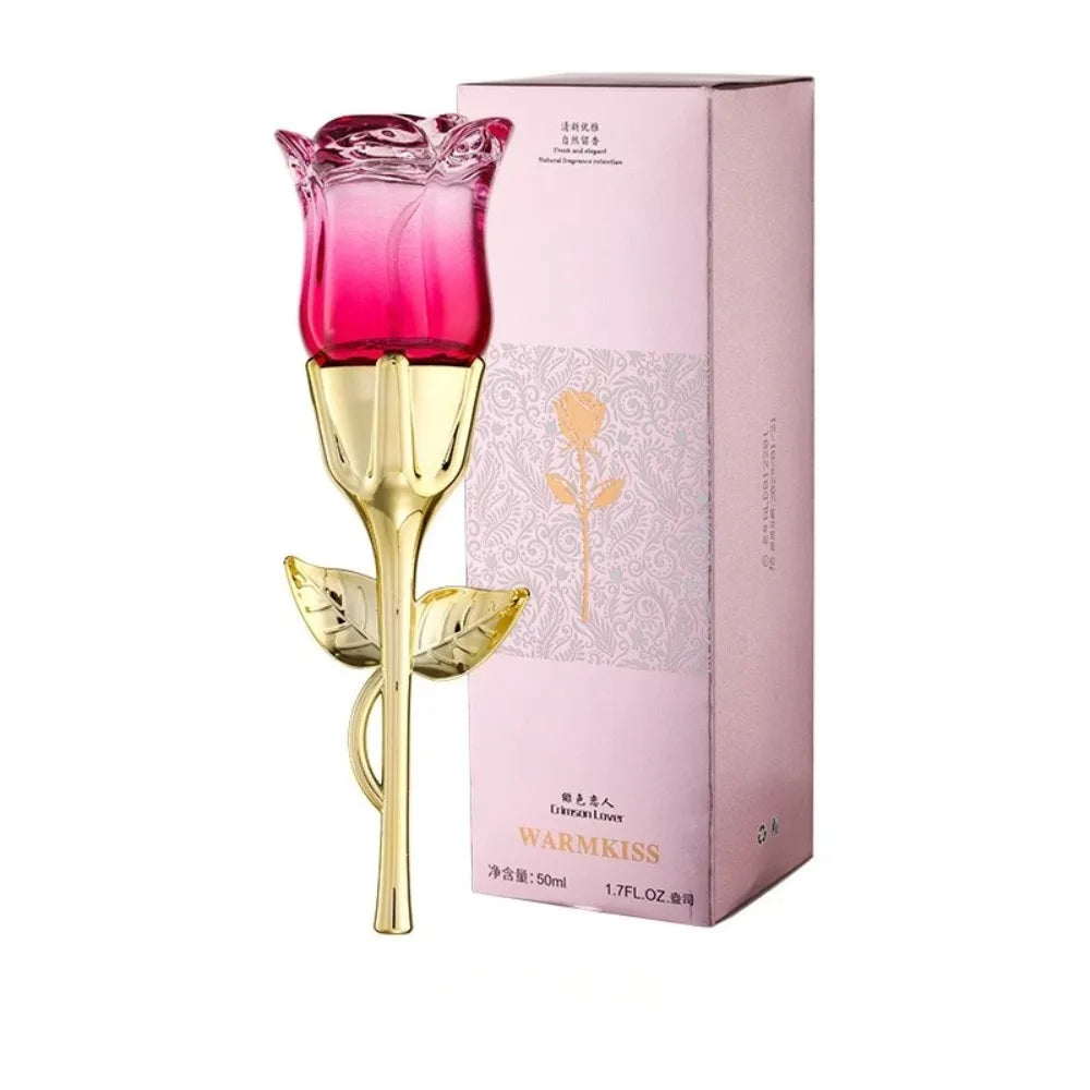50ml WARMKISS Rose Shape Ladies Perfume Golden Stem Design Long Lasting Floral Eau De Toilette Valentine Birthday Gift