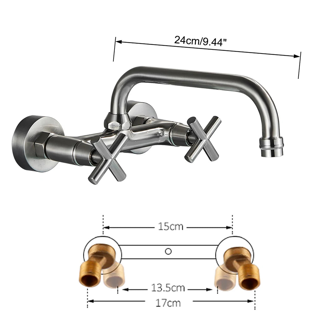 Antique Brass Basin Faucet Wall Mounted Bathroom Mixer Tap Hot Cold Sink Faucet 360 Rotation Spout Chrome Kitchen Mixer Taps