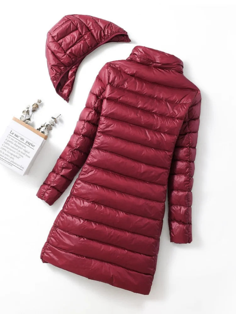 Autumn and Winter Mid-length Vertical Collar Removable Cap Down Jacket Women's Mid-length Korean Style Slim-fit Warm Women's Jac