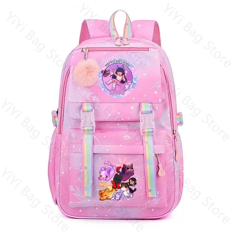 Aphmau Backpack Cartoon Fashion Lightweight Student School Bag Boys Girls Durable Nylon Large Capacity Travel Backpacks Gift