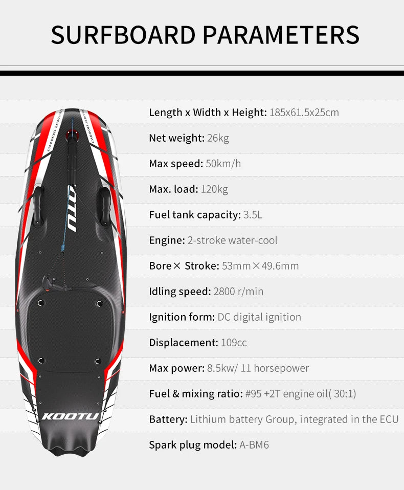 KOOTU Full Carbon Fiber 109cc Fuel ed   Surfboard Water Sport Board for Outdoor Surfing Adventure