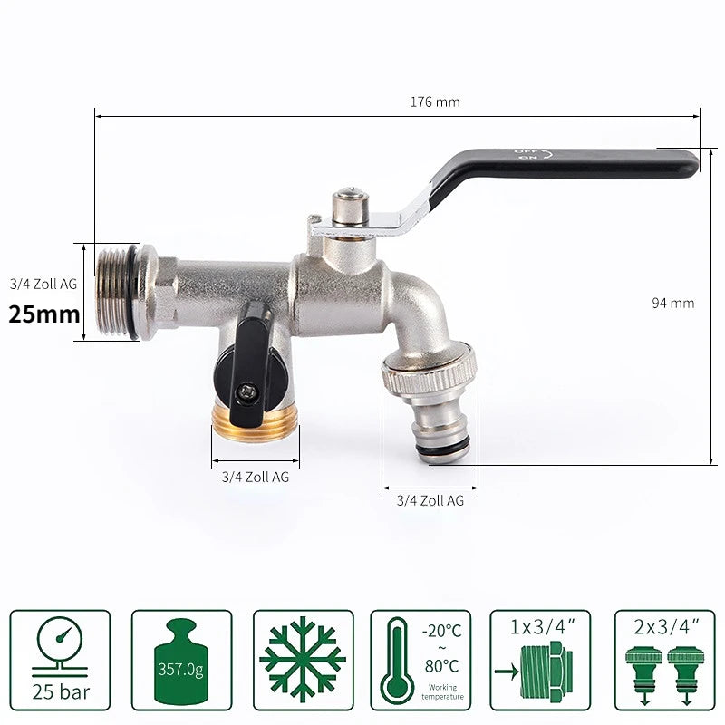 Garden Outdoor Bibcock Faucet DN15 DN20, Anti-freeze, Dual Control Copper for Washing Machine and Kitchen Garden Sink    1/2
