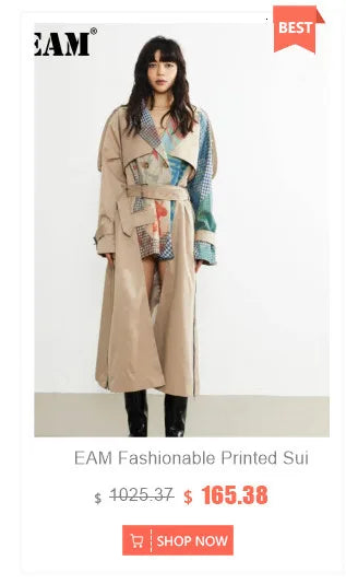 EAM Japanese Style Turn-Down Collar Double Breasted High-Low Hem Cropped Trench Coat Women's Jacket 2026 Autumn New
