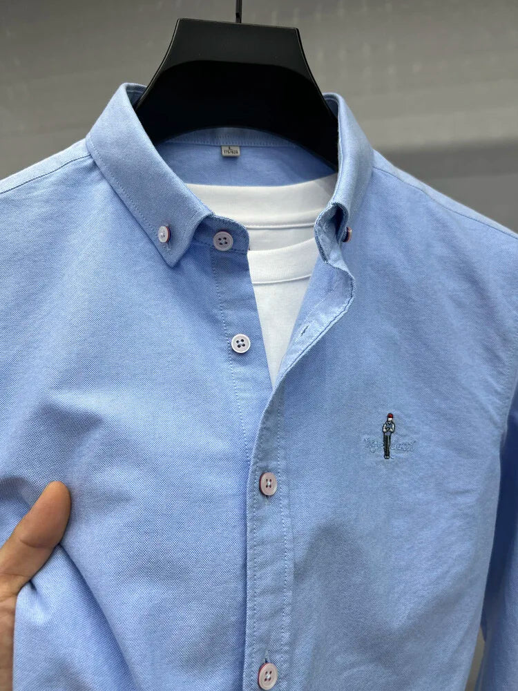 Luxury brand golf embroidered men's long sleeved shirt made 100% pure cotton comfortable and casual 2024 autumn new men's top