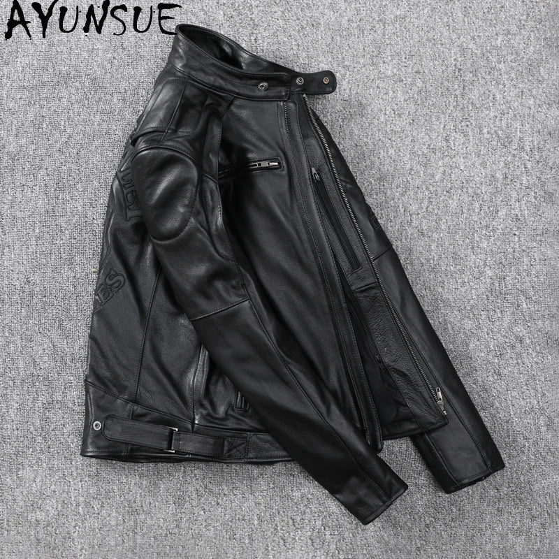 AYUNSUE Genuine Leather Jacket Autumn Winter Mens Clothing Cowhide Motorcycle Jackets Short Coats Size S-5XL Inverno Masculino