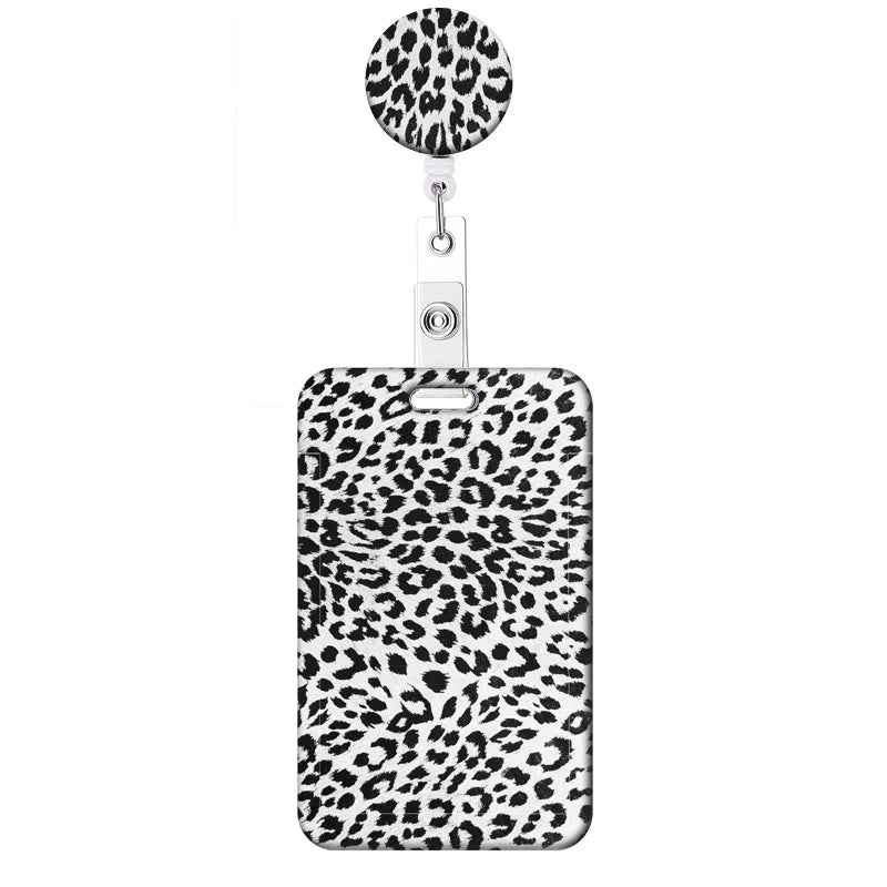 Leopard Print Card Holder Retractable Clip Business ID Badge Card Case Reel Yoyo Employee Cards Cover Workers Hang Certificates