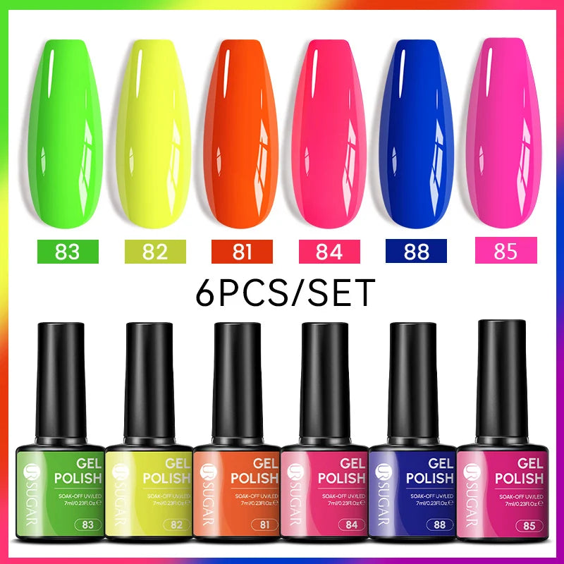 UR SUGAR 6Pcs/Set 7ML Gel DIY Nail Polish Autumn Semi Permanent Soak Off UV LED Gel Varnish Nail Art Design Manicure Kit