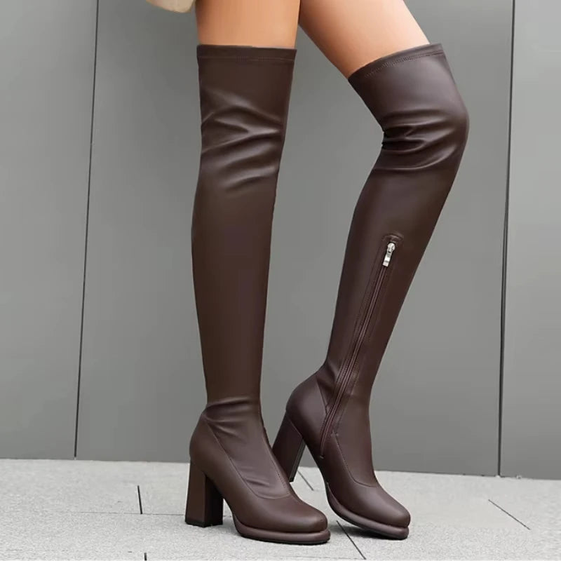SGESVIER Women's Over the Knee High Boots Elegant Autumn Winter Shoes Gold Silver Heeled Long Thigh Boot Ladies Party Shoes