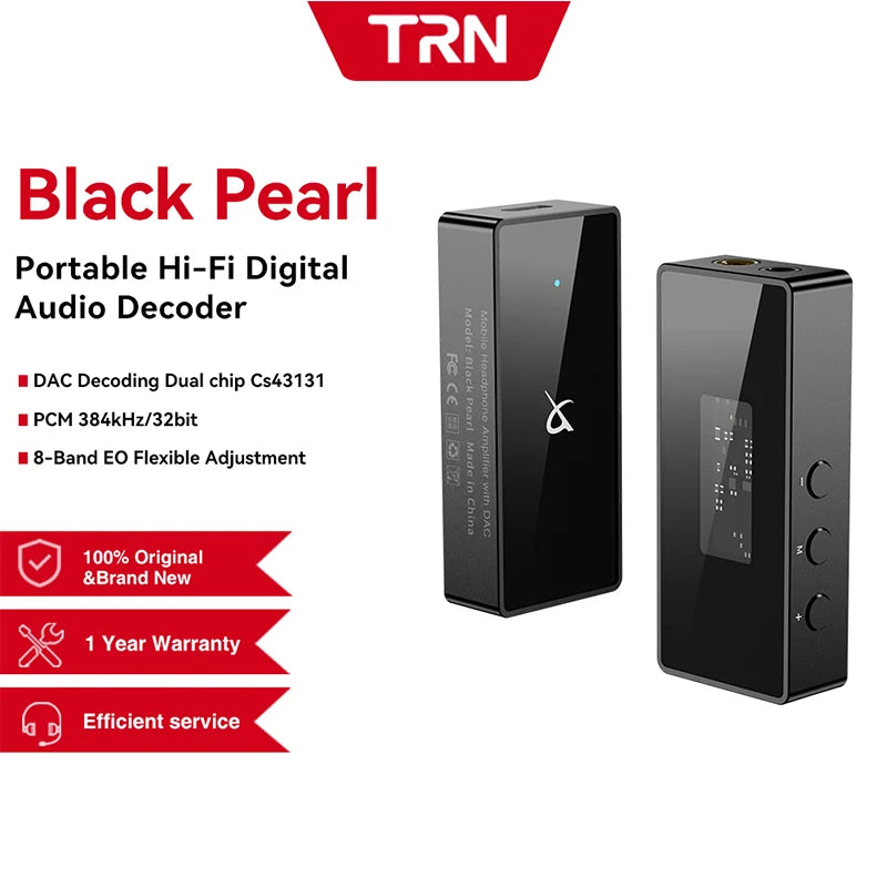 TRN Black Pearl Portable Hi-Fi Digital Audio Decoder 3.5+4.4 Output Dual CS43131 PCM 384kHz 32Bit DSD256 DAC Headphone Amplifier