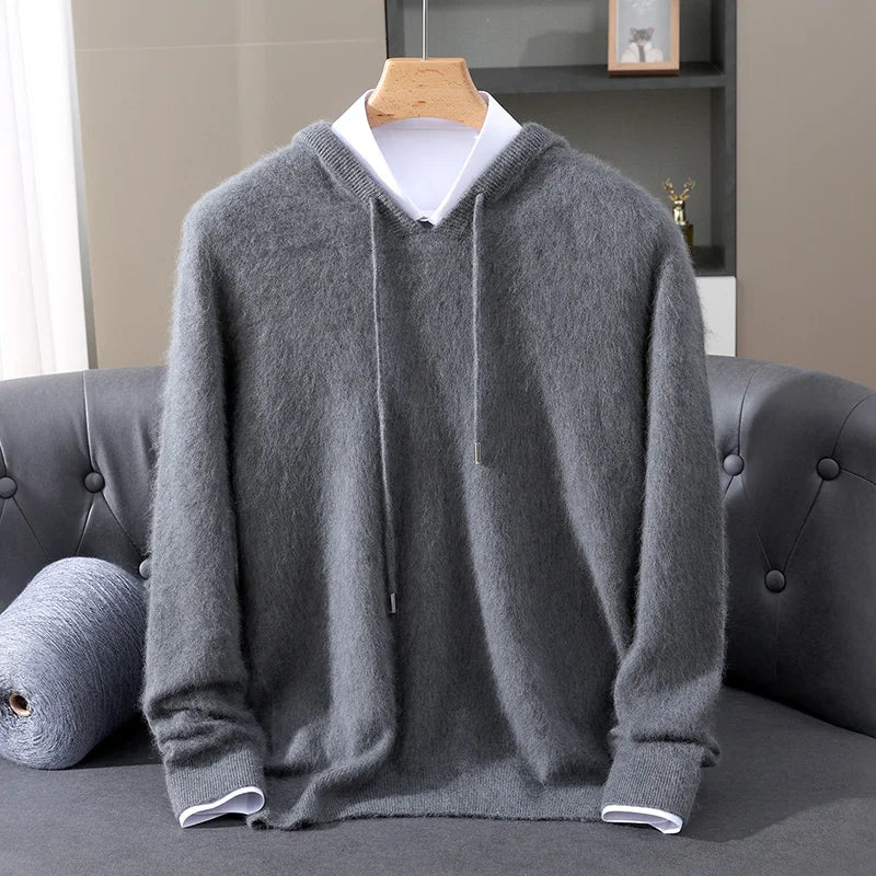 LHZSYY 100% Pure Mink Cashmere Hooded Sweater Men's Hooded Knitted Pullover Business Casual Loose Hoodie Autumn Bottoming Shirt