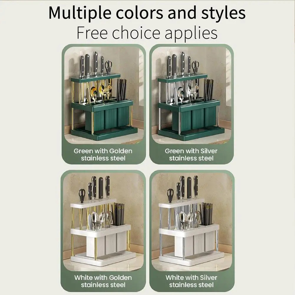 Kitchen Knife Holder Multi-Function Cutter and Cutlery Drainer Rack PP Space Saving Kitchen Utensil Organizer Rack