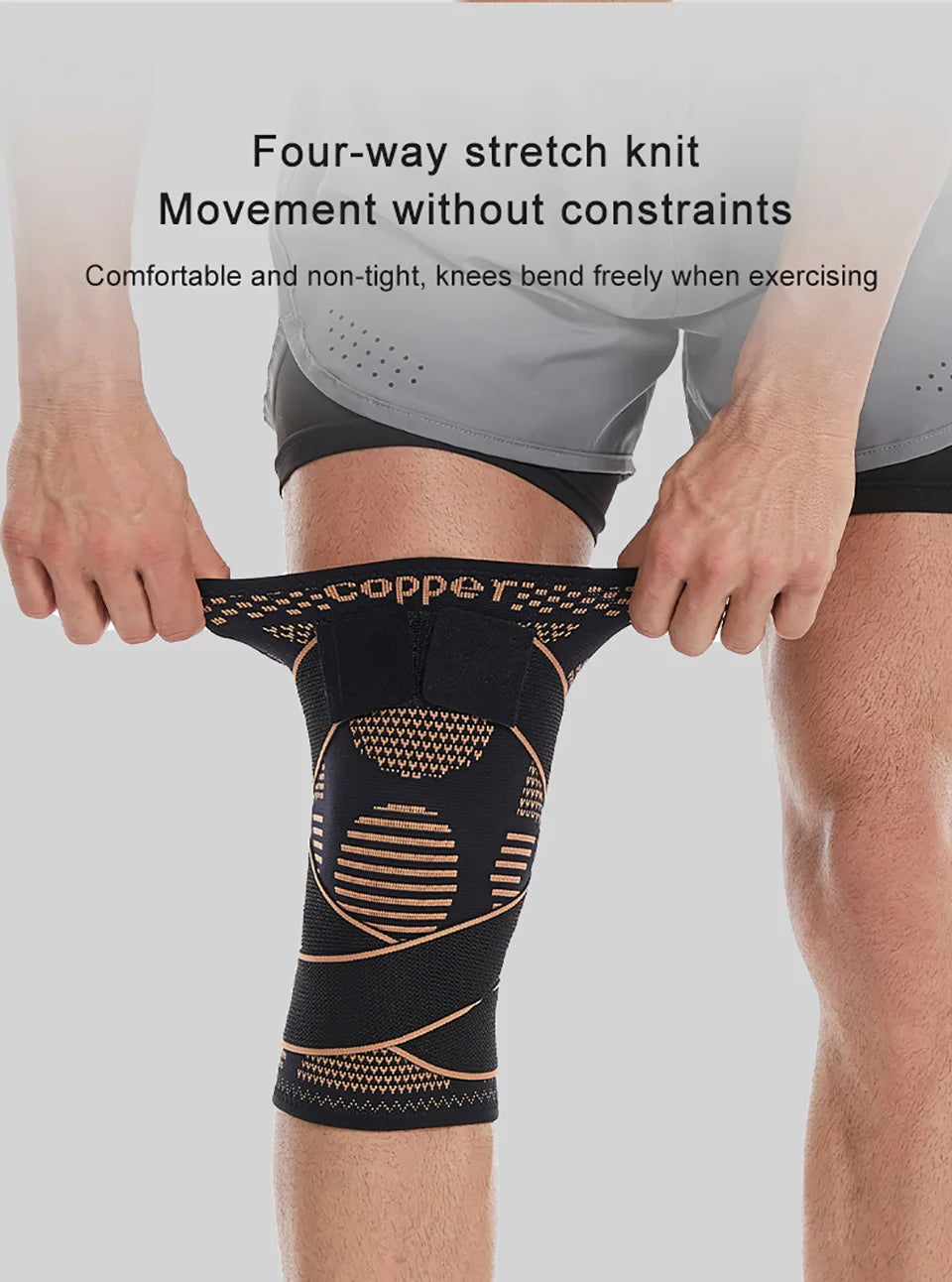 1Pcs Knee Support Knitted Nylon Copper Ion X-type Stable Patella Compression With Straps Ligament Strain  Knee Pads Men Women