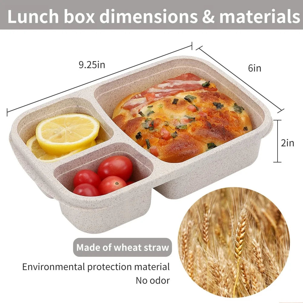 1/4pack Bento Lunch Box Set 3 Compartment Food Storage Containers Wheat Straw Meal Prep Lunch Box Plastic Food Storage Container
