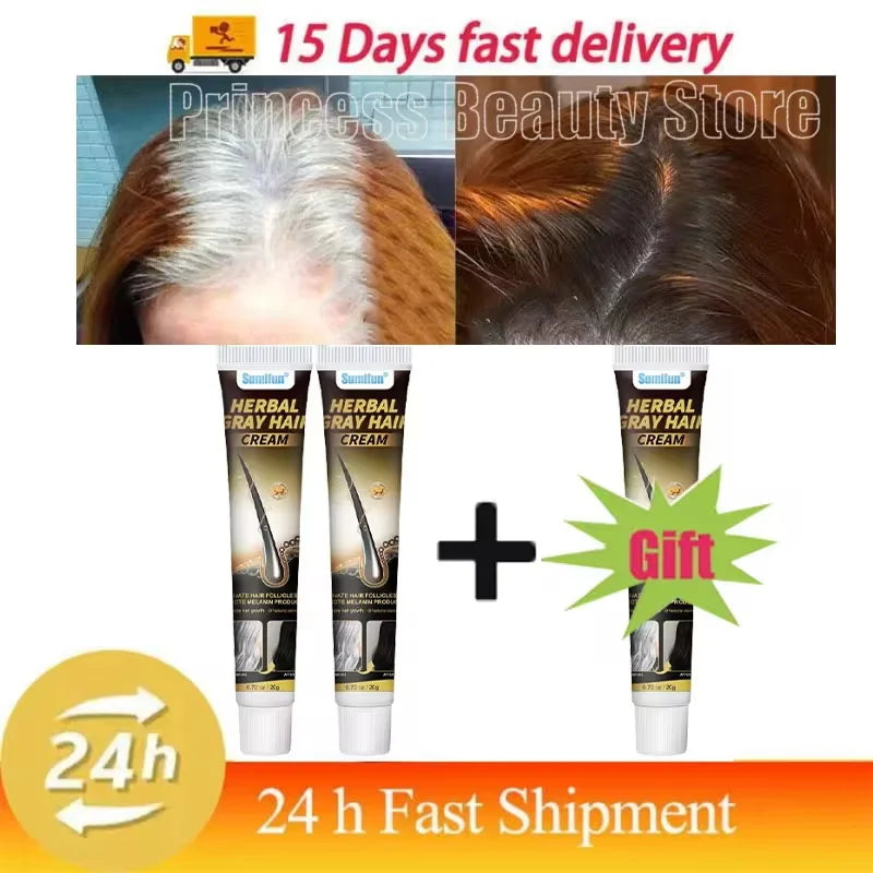 Herbal Anti-grey Hair Treatment Serum Cream White To Black Permanent Repair Natural Color Nourish Scalp Hair Care Products