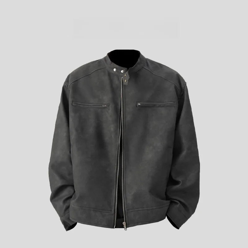 Men's American Retro Brown Leather Jacket Men Motorcycle Er Jacket Casual Baseball Varsity Coat Couple Streetwear Outerwear