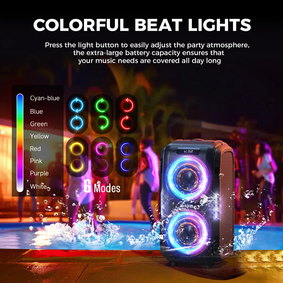 W-KING T9 PRO 250W Peak Bluetooth Party Speaker 125dB Loud 2×6.5" Subwoofer Bluetooth 5.3 TWS Portable Bass Speaker