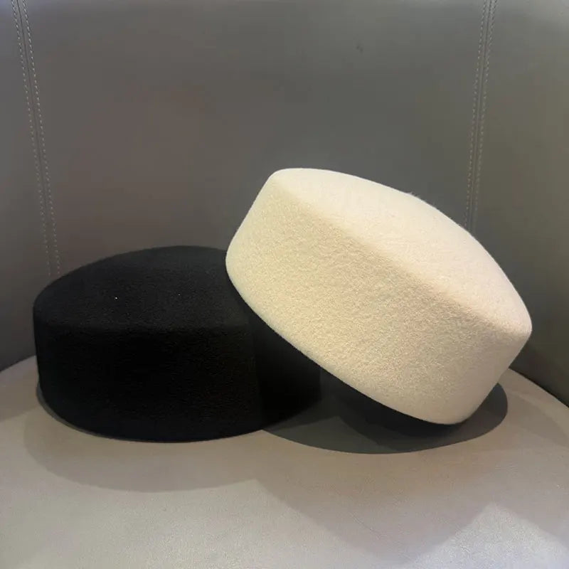 Women Berets Hat Fashion Fall Winter Vintage Concave Top Pillbox Cap 100% Wool Fedoras Hats Wedding Designer Western Church Hat