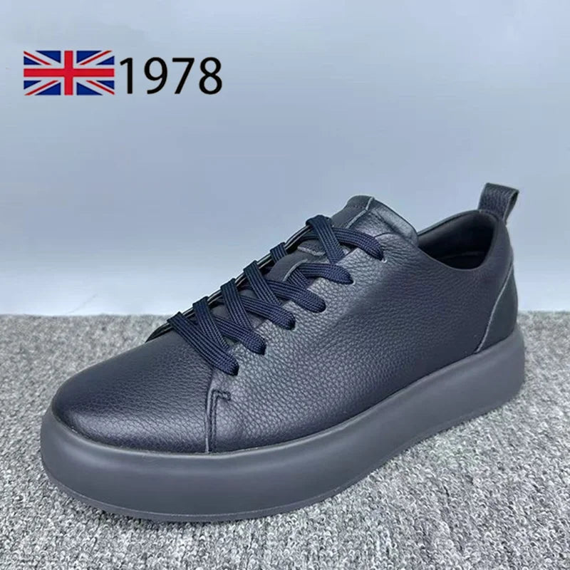 Genuine Leather Men Shoes Comfortable Casual Skateboard Shoes Men White Black Solid Leisure Sneakers Lightweight Walking Shoes