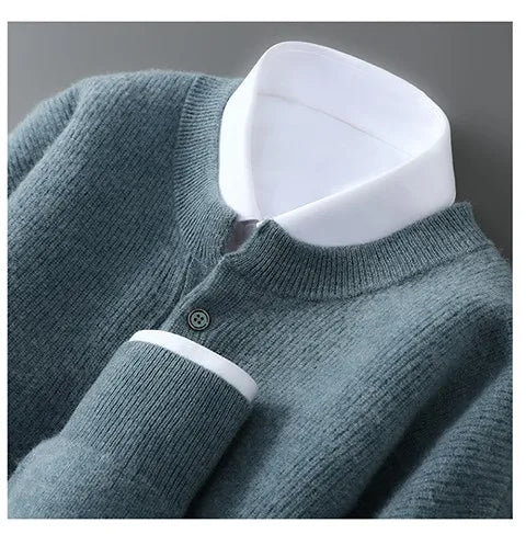 MVLYFLRT Men's 100% Merino Wool Round Neck Pullover Sweater Casual Thick Knit Autumn Winter Warm Cashmere Feel Sweater