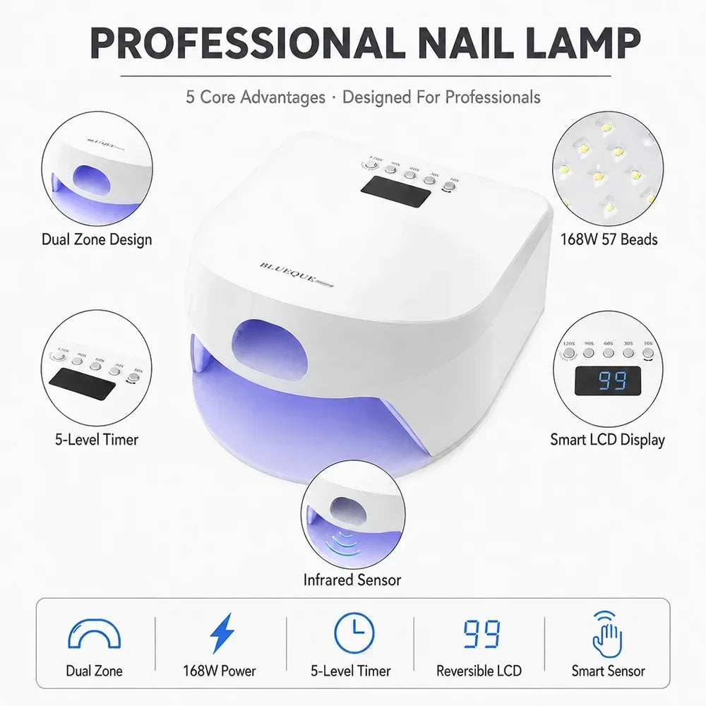 2-in-1 Thumb & Full Hand UV LED Nail Lamp Fast Drying Nail Dryer with Magnetic Mirror Base Smart Auto Sensor for Gel Nails