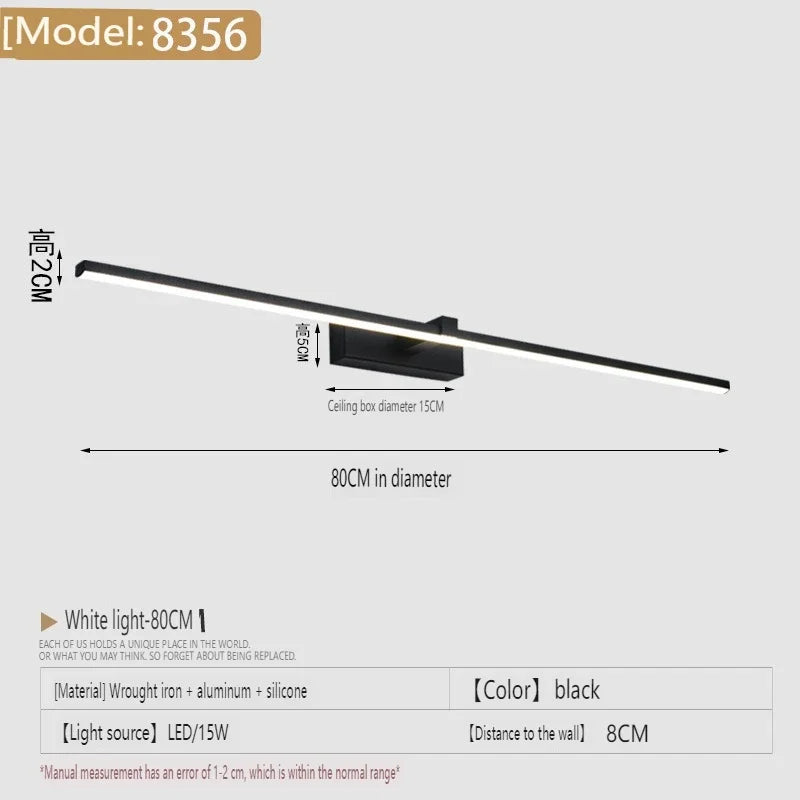 Modern Bathroom 100cm Mirror-front Lamp Bedroom Bedhead Home LED Wall Lights Aluminum Simple Strip Indoor Makeup Mirror Lighting