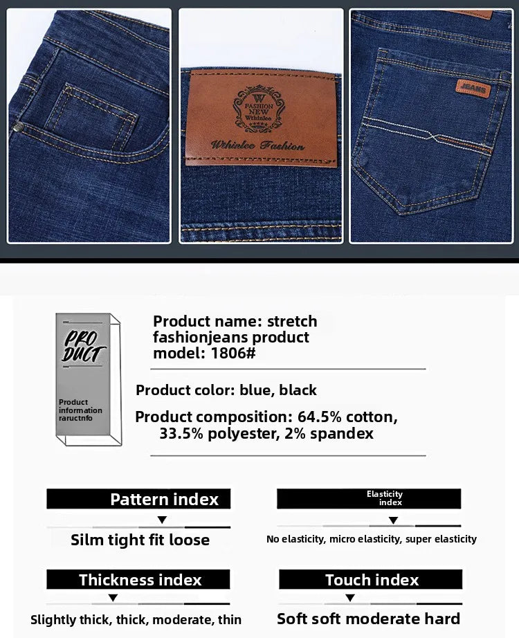 2026 New Men's Straight Denim Pants  Brand Clothes Black Blue  Jeans Classic Washed Stretch Cotton Business Casual Pants
