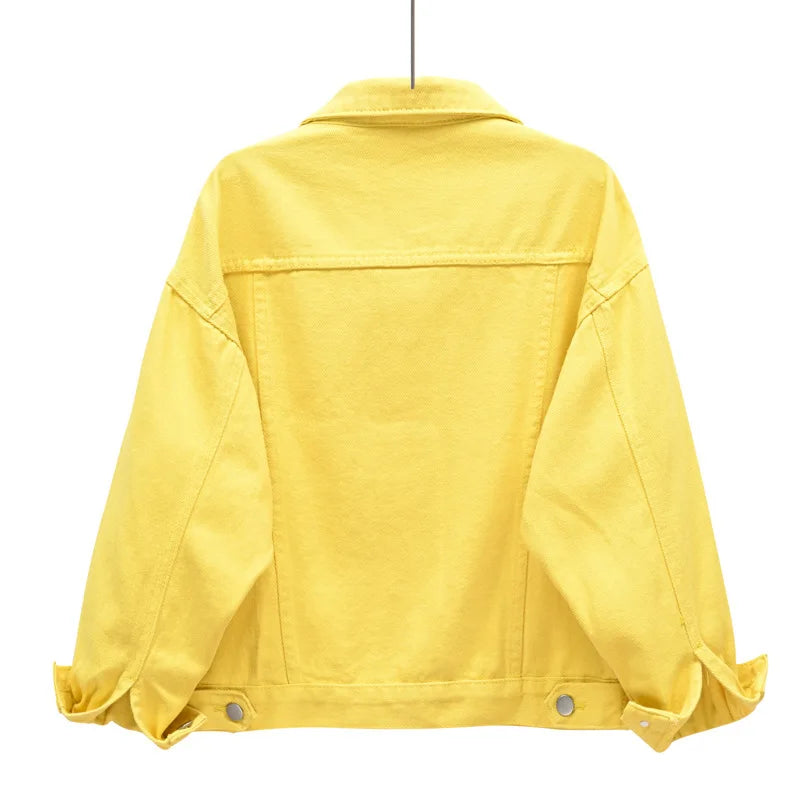 Pink Denim Jacket Women's Spring Autumn Single-breasted Lapel Coat Fashion Green Black Red Blue Outerwear Female Jean Overcoat