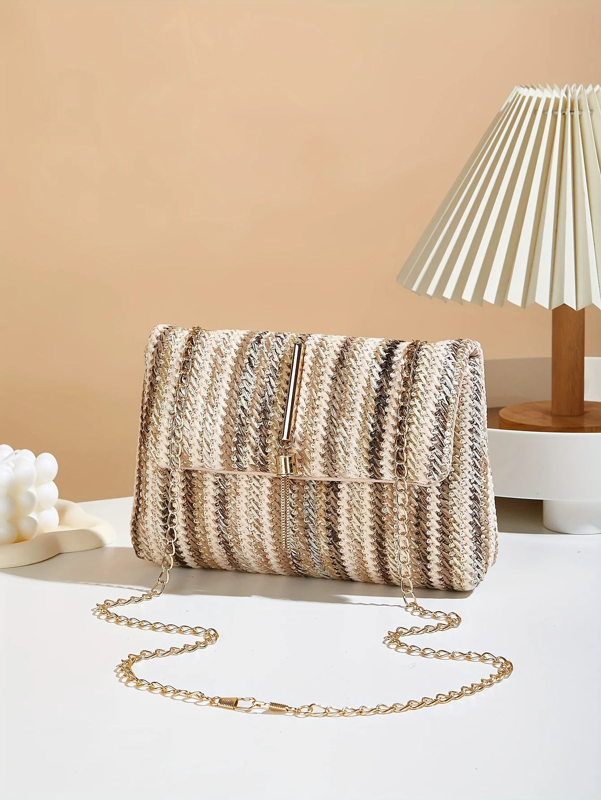 Chic Rainbow Stripe Straw Crossbody Bag for Women Adjustable Shoulder Strap Magnetic Closure Tassel Accent, Fashion Square Purse