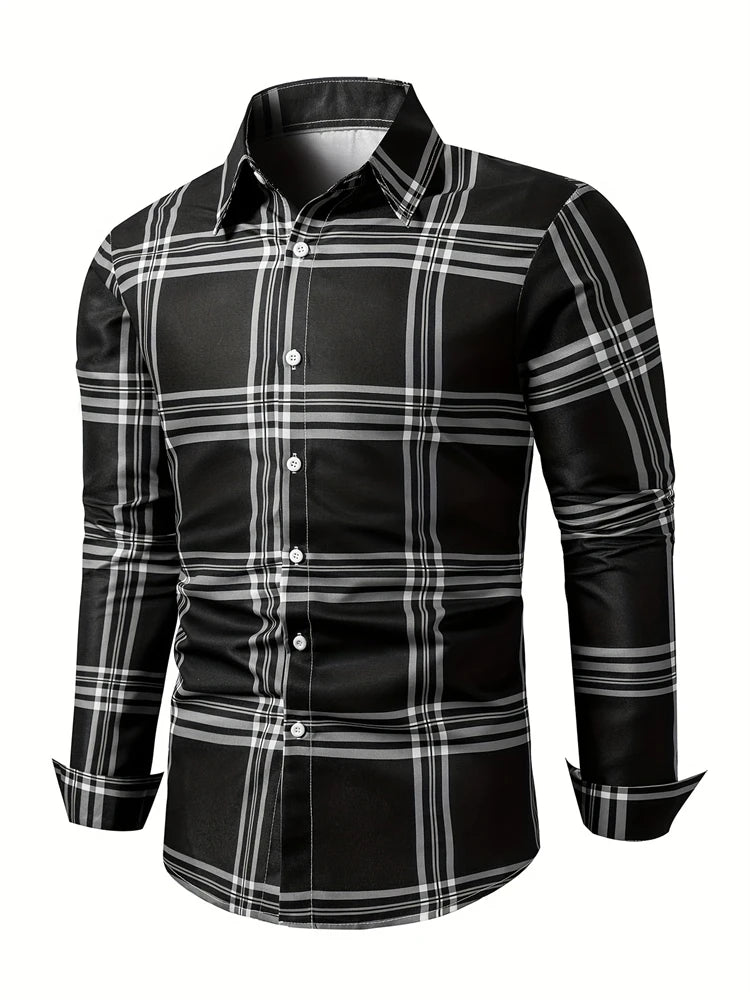 Fashion Square stripe patterns 3D Print Mens Long Sleeve Shirt Autumn Button Down Casual Animal Shirt Lapel Mens Clothing Tops