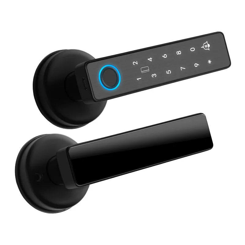 Tuya Smart Fingerprint Lock Financial Level Electronic Indoor Lock Handle Lock Support Password/Key/Bluetooth/APP Remote Unlock