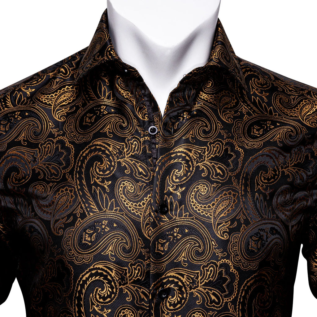 Gold Paisley Bright Shirts Men Autumn Long Sleeve Casual Flower Shirts For Men Designer Fit Dress Shirts BCY-07