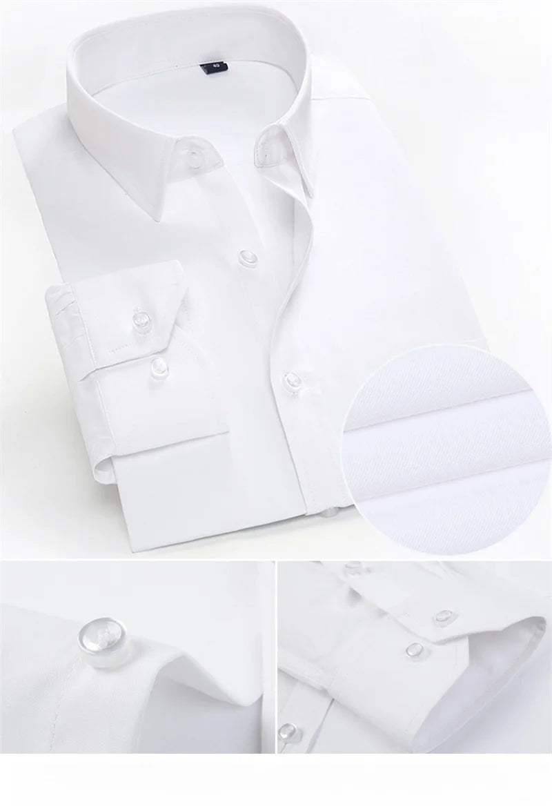 Men's High Quality Dress Shirts Long Sleeve Slim Fit Solid Stripe Business Formal White Shirt Male Pocket Social Clothing 7XL