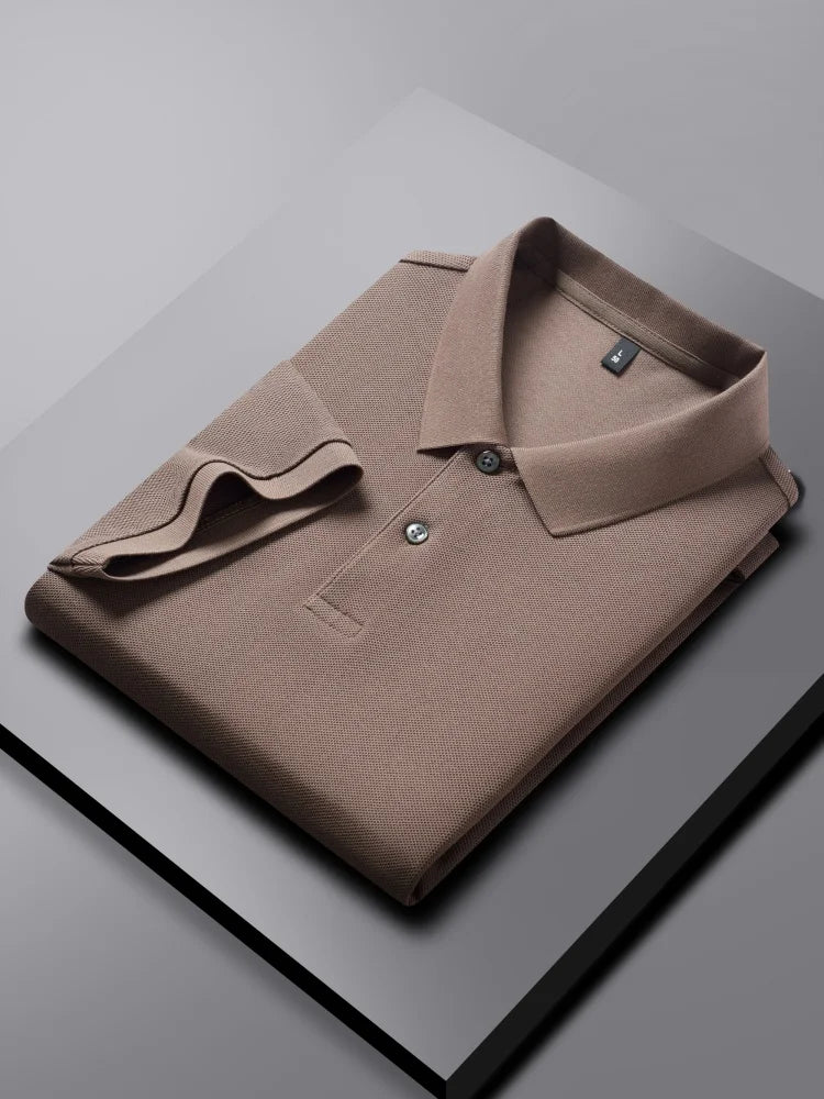 100% Pure Cotton Boutique Short-Sleeved High-End Men's Polo Shirt Summer High-Quality Solid Color Tops Business Casual T-Shirt