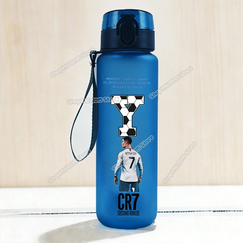 650ml CR7 Ronaldo Water Bottle Soccer Star Letter A-Z Children Outdoor Drink Bottle School Kids Straw Cup Boy Girl Sport Jugs