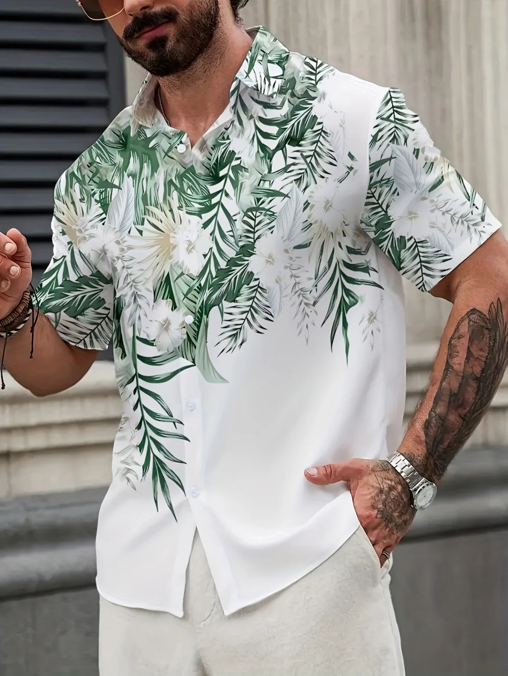Men's Summer Hawaiian Tropical Leisure Flower Art Digital Printing Men's Single Breasted Short Sleeved Shirt Clothing