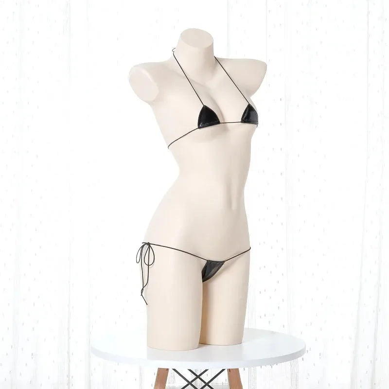 Summer Beach Womens Micro Mini Bikini Set Women Sexy Underwear Temptation Leather Lace-Up Bra Outfit Costumes Cosplay Swimsuit