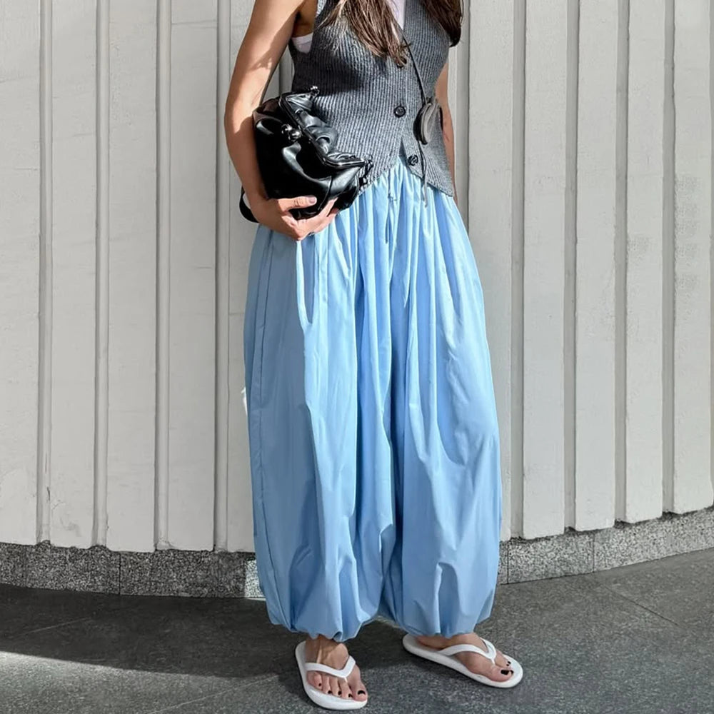 Tuularose Loose Solid Leg-Length Pants For Women Pleated High Waist 2025 Summer Female Fashion Office Lady Casual Bloomer Pants