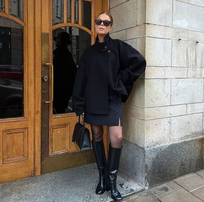 Autumn Stand Collar Jackets for Women Loose Woolen Fabric Single-breasted Coat Women Solid Color Versatile Short Jacket Women