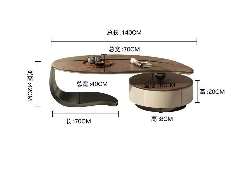 Modern Walnut Wood Coffee Table for Living Room Multifunctional Side Table Unique Leaf Shape Solid Wood Design Luxury