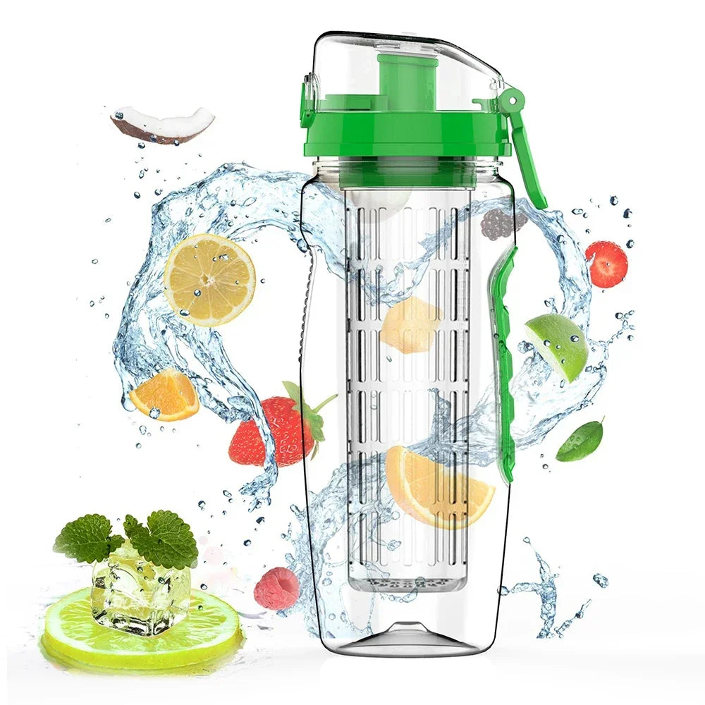 32 OZ Fruit Infuser Water Bottle BPA Free Sports Bottle Tritan Leakproof Plastic Fruit Water Bottle for Gym Camping Travel