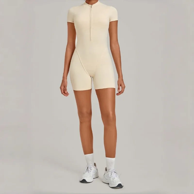Women's Seamless Yoga Jumpsuits Sports Fitness Hip-lifting Short-sleeved Backless Training Workout Gym Shorts One-piece