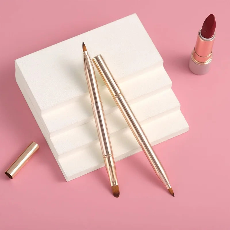 Retractable Lipstick Brushes Double Headed Professional Lip Gloss Brush Applicator with Protect Cap Women and Girls Makeup Tool