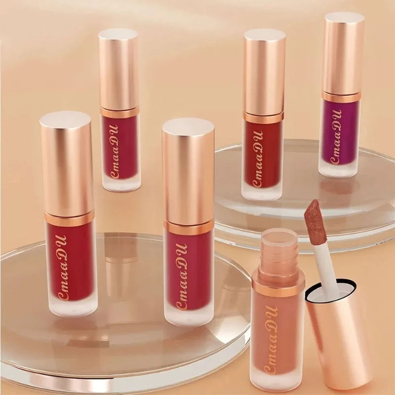 12 Colors Matte Velvet Lip Glaze Waterproof Liquid Lipstick Nude Brown Moisturizing Long Lasting Non-stick Cup Lip Gloss Makeup