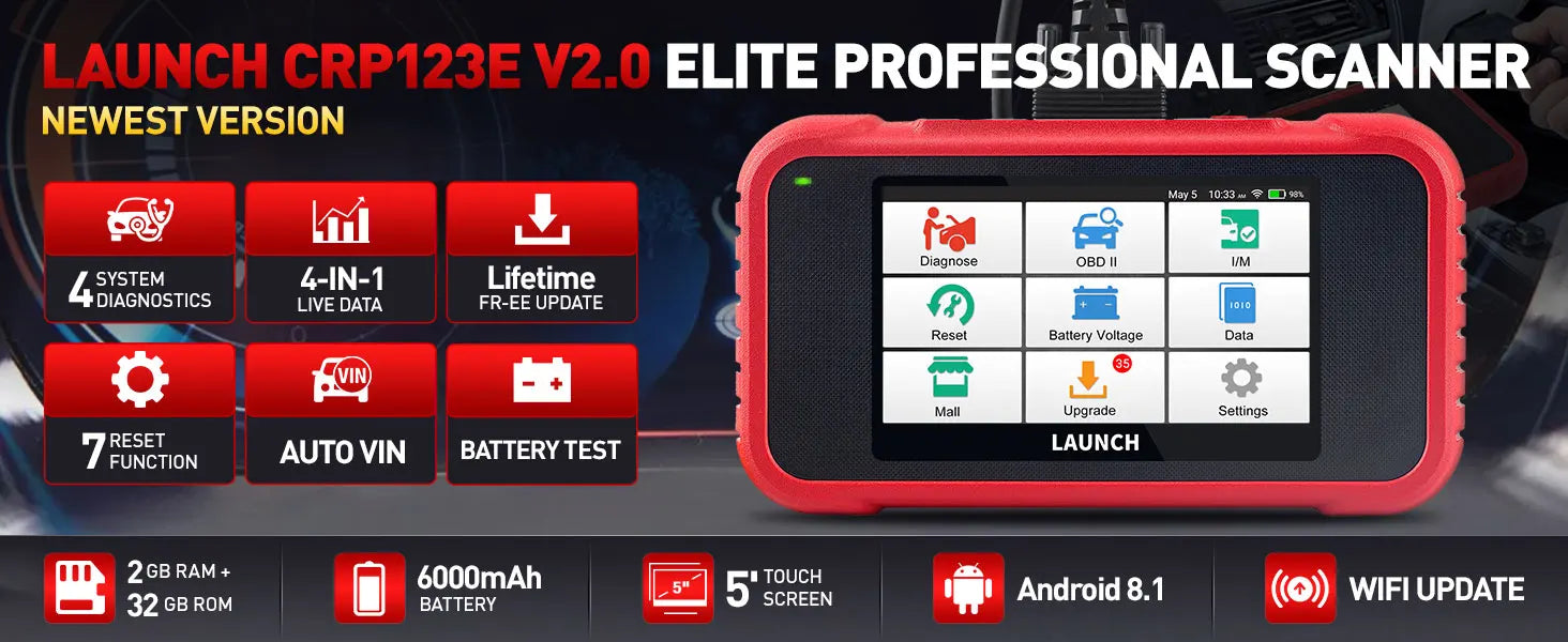 [Lifetime Free Update] 2026 LAUNCH X431 CRP123E V3.0 Car Diagnostic Tools ABS SRS AT ENG OBD2 Scanner Full OBD2 Functions