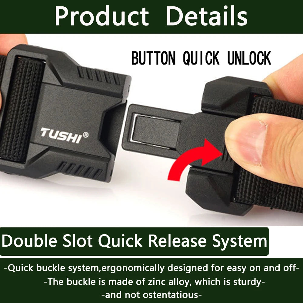 TUSHI Luxury Metal Quick Release Pluggable Buckle Belt For Men Durable Elastic Tactical Belts Cowboy Outdoor Stretch Work Belt