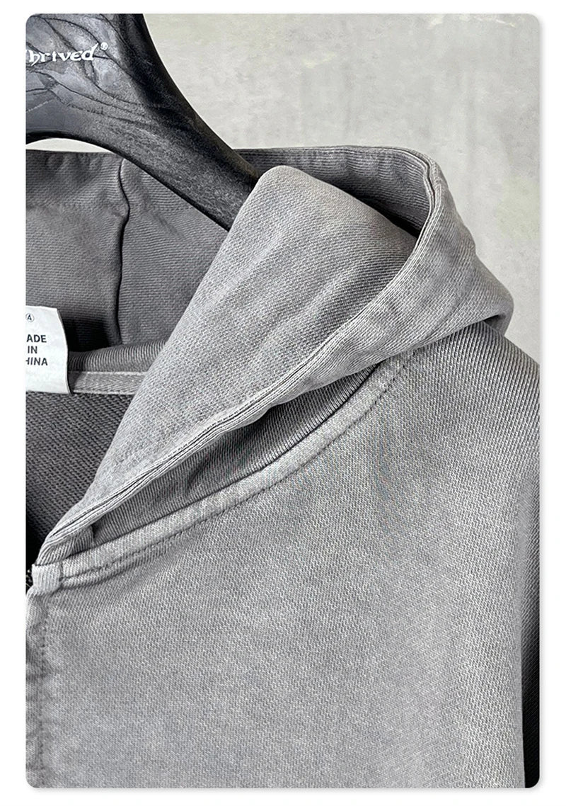 ZODF 2025 Autumn Men Heavy Weight 480gsm Hoodies Unisex Retro Washed Terry Cotton Distressed Hooded Coats HY1110